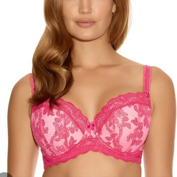 2 Fantasie Mae Hot Pink & Ivory Lace Underwire Bras - 30H US *Valentine's Sexy - Picture 4 of 16